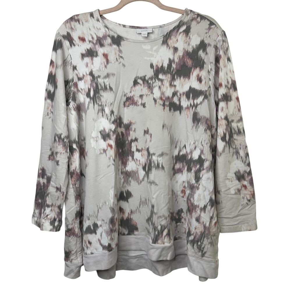 XL Pure Jill Floral Watercolor Pima Cotton Tunic Top Mauve Soft Luxury Comfy